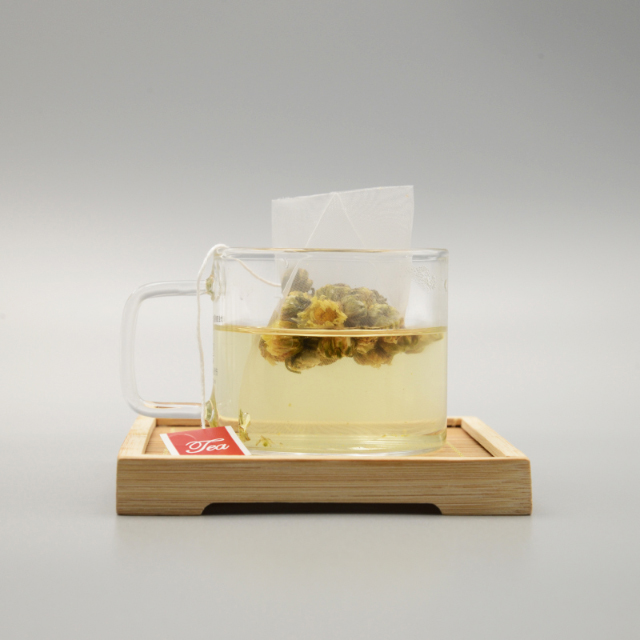 Դյուրակիր նեյլոնե ցանցով դատարկ եռանկյունի թեյի տոպրակ պիտակով