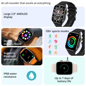 COLMI C81 Smartwatch 2.0 ″ Ekran AMOLED Połączenia Bluetooth 100 modeli sportowych Inteligentny zegarek