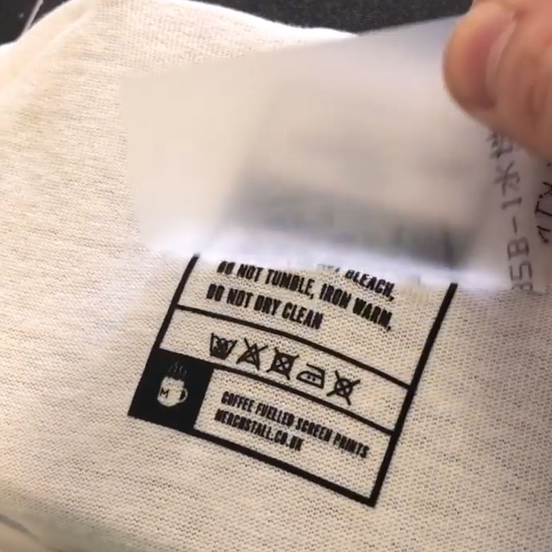 Custom Printed PET Tagless Heat Transfer Clothing Care Labels kanggo Garment