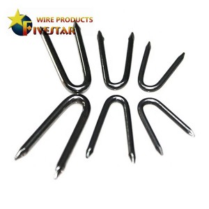 Polished /galvanized U fence staples with smooth .barbed shank
