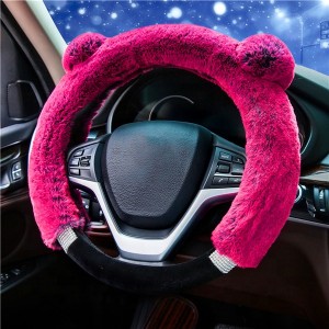 Winter Warm women pink woolly with diamond Steering Wheel Covers