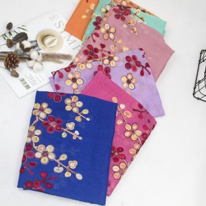 Spring and autumn new national style monochrome embroidered cotton and linen scarf women long travel sunscreen scarf shawl dual-use