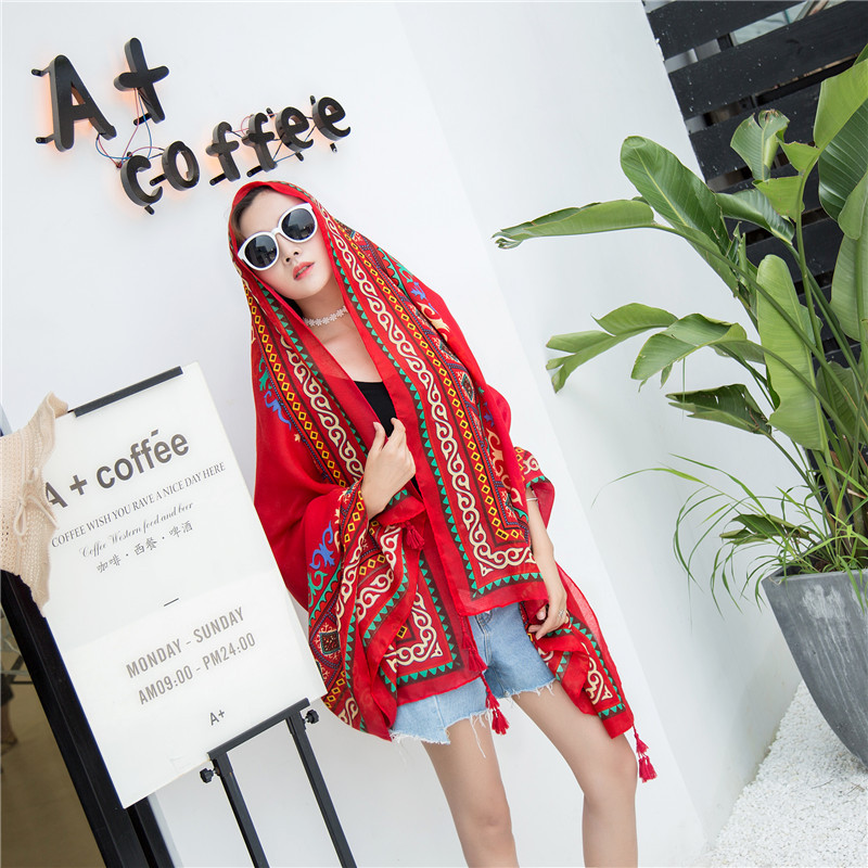 New thick retro national style sun shawl travel photos wild cotton and linen scarf women