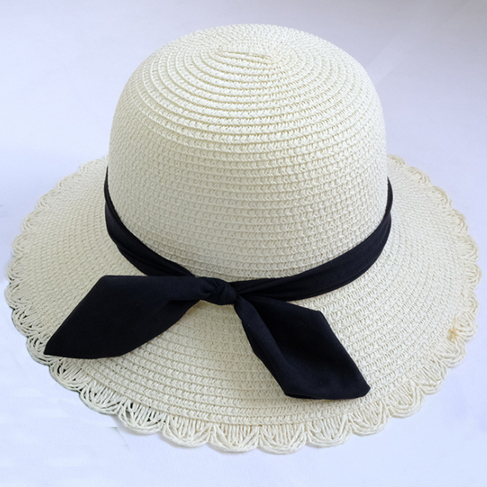 Wholesale custom Wide Brim Beach Straw Floppy Hats with black band