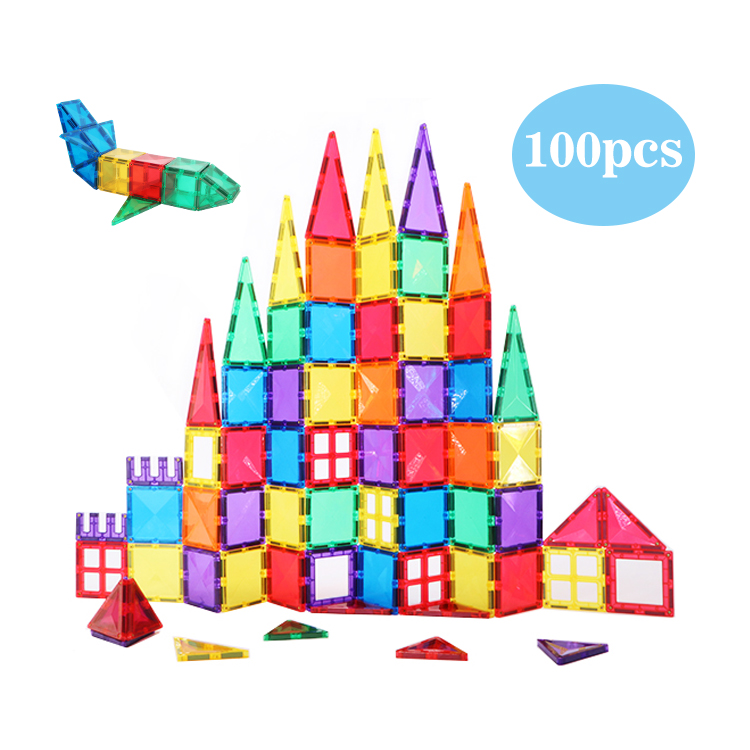 educational 100pcs clear magnetic building tiles toys blocks plastic construction set for kids