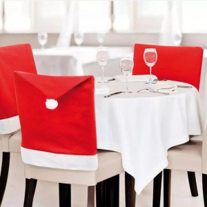 Red non-woven Christmas chair set Christmas table decoration Santa hat feel soft