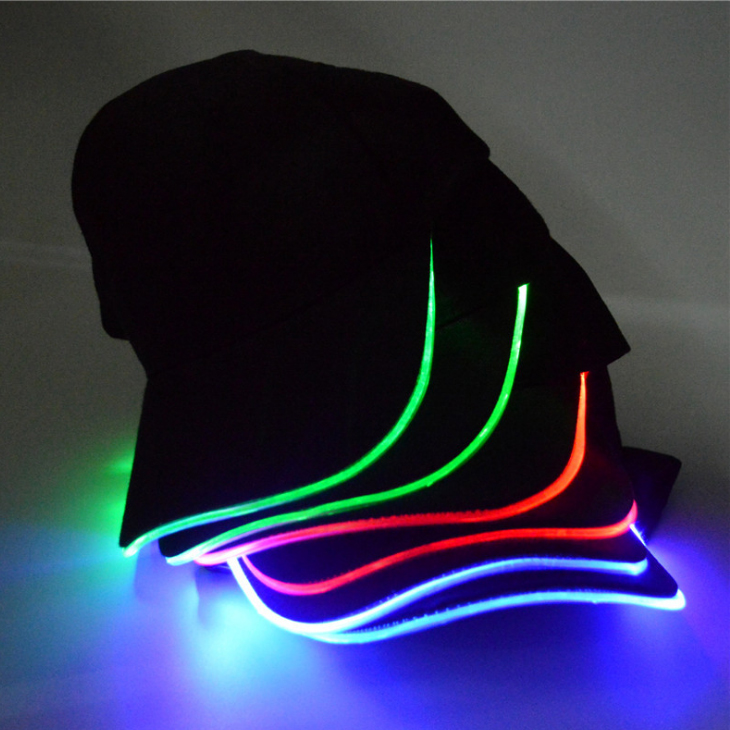 Promotional blank baseball cap with built-in optical led light