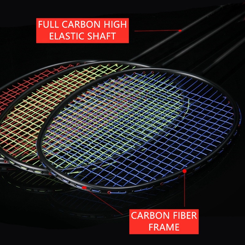 Factory wholesale black graphite badminton racket professional 100 % full carbon shaft lightweight training adult 4U / 6U