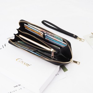 Fashion custom black long zipper purses genuine leather wallet women