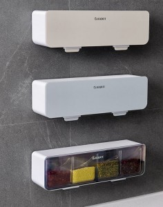 wall-mounted plastic seasoning box household multi-grid spice jar set salt shake rack