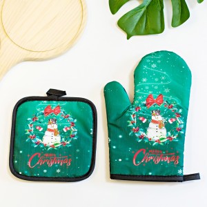 Christmas Printed Oven Gloves Heat Resistant, Anti-scald Microwave Heat Insulation Glove Set