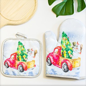 Christmas Printed Oven Gloves Heat Resistant, Anti-scald Microwave Heat Insulation Glove Set