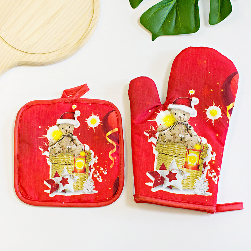 Christmas Printed Oven Gloves Heat Resistant, Anti-scald Microwave Heat Insulation Glove Set Featured Image