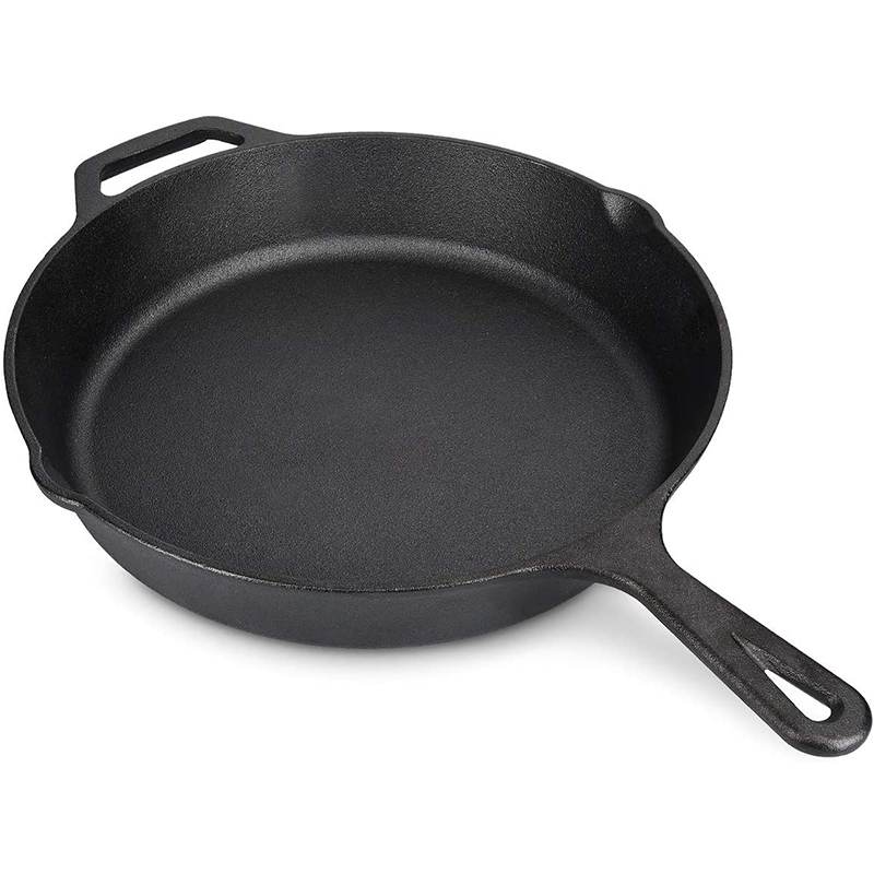 Kitchen Black Round Double Handle Pre-Seasoned Cast Iron Skillet Frying Pan