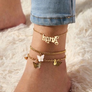 Summer new design gold butterfly tennis anklet