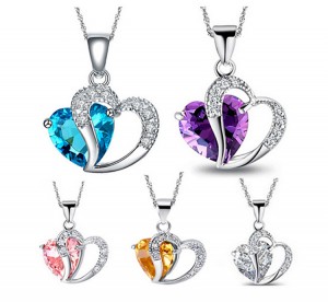 Crystal Heart Pendant Costume Necklace, Love Heart Mom Pendant Necklace