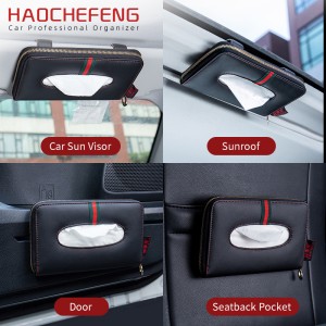 Hot selling multifunction portable pu leather car vehicle mounted tissue paper towel holder box auto accessories
