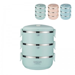 Eco Friendly Stainless Steel Round 3 Layer Lunch Box