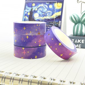 Custom High Quality Gold Hot Stamping Printing Washi Tape, Varnished DIY Masking Foil Paper Decoration Scrapbook Sticker