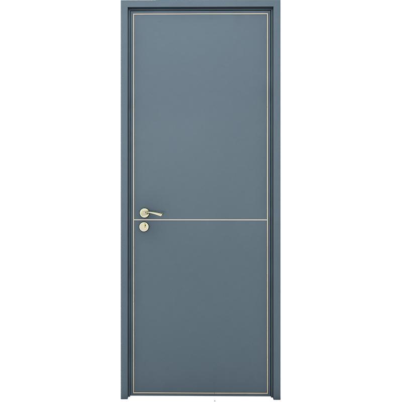 Drewniane drzwi wewnętrzne kompozytowe w kolorze szarym węglem wyróżnionym obrazem