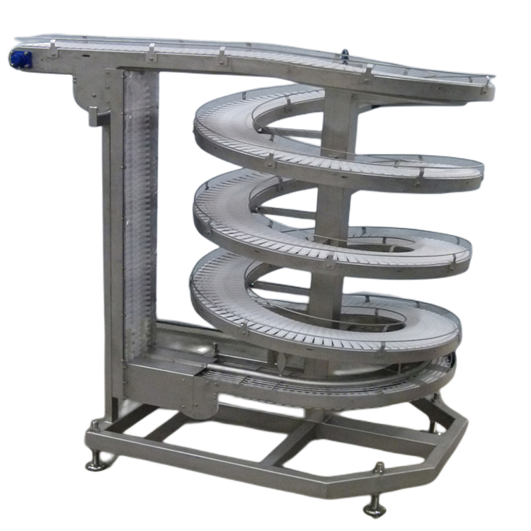 Slat top chain spiral conveyor system