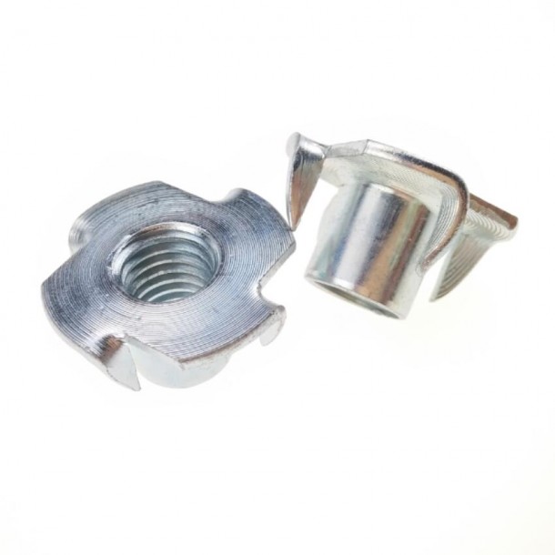Galvanized Zinc Plated Female Wood T Tee Akụ anọ 4 Prong Tee Nuts