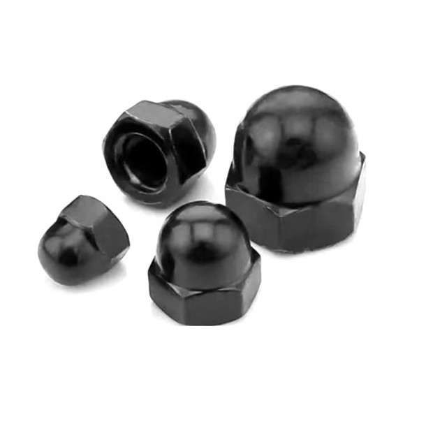 Гайки с черен поцинкован оксид DIN1587 с шестоъгълна купола
