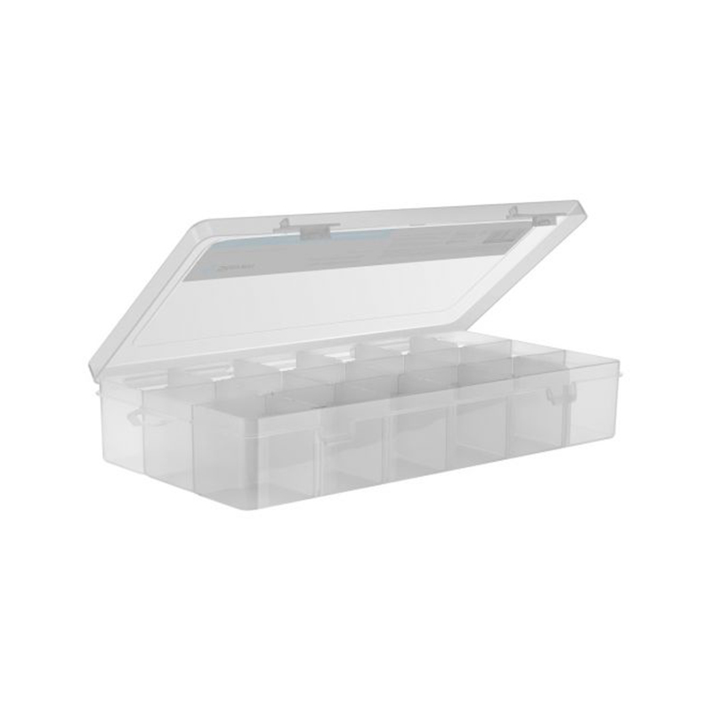 Organizing box with 18 divisions for electronic components