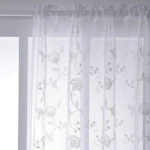 Luxury Home Decoration Christmas Dining Room Kitchen 63 Inch Length Floral Embroidered Sheer Curtain