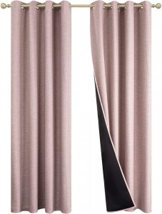 Dairui Textile Dusty Rose Grommet Noise Reducing Panels Faux Linen Total Blackout Curtains with Black Backing