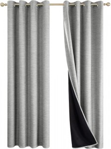 Dairui Textile Grey Total Blackout Curtains Grommet Noise Reducing Panels Faux Linen with Black Backing