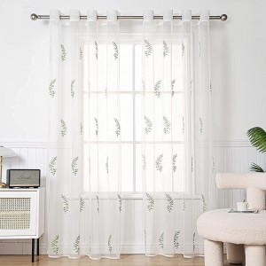 Floral Embroidery Sheer Curtains Silver Grommet Top Sheer Curtains for Bedroom Kids Bedroom Living Room