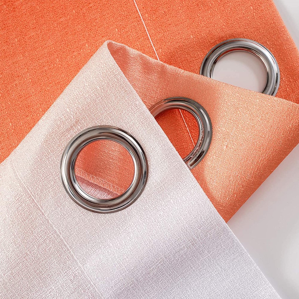 Linen Ombre Semi Sheer Curtains for Living Room Orange White Horizontal Gradient Grommet Voile Drapes