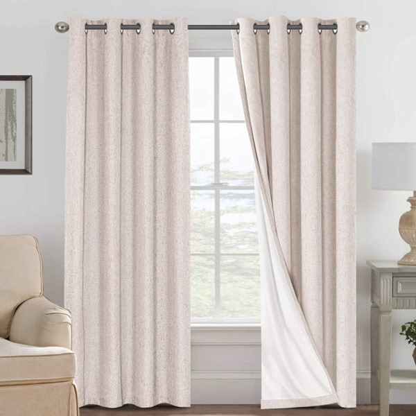 2022 Popular Linen Blackout Curtains 84 Inches Long 100% Absolutely Blackout Thermal Insulated Textured Linen Look Curtain Draperies