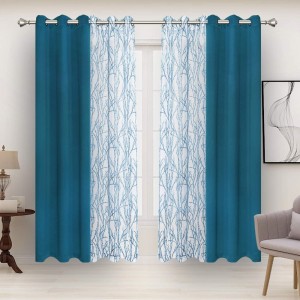 Dairui Textile Mix and Match Curtains Branch Print Sheer Curtains  Blackout Curtains for Bedroom Living Room Grommet Window Drapes