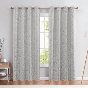 Moderate Blackout Curtains Geometric Patterns Design Grommet Top Bedroom Window Curtains Room Darkening Thermal Insulated Drapes