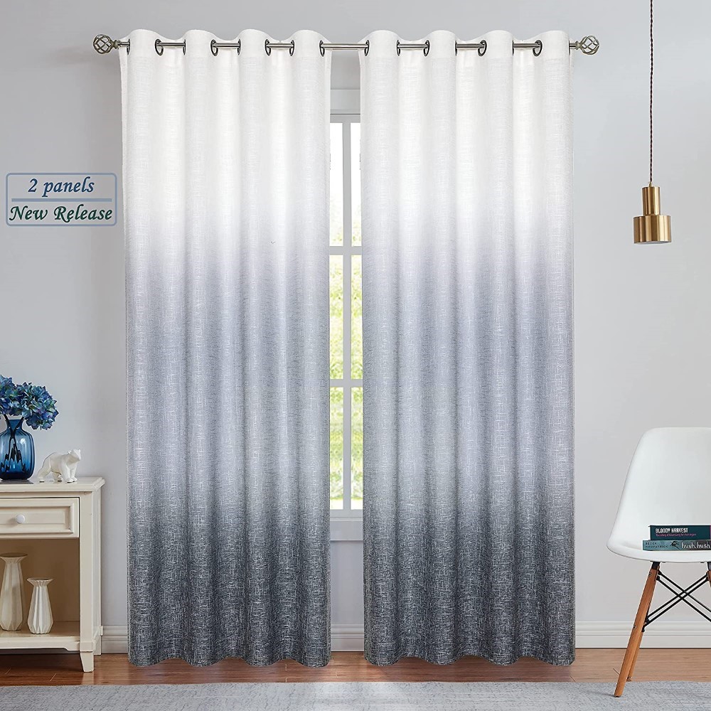 Ombre Window Curtains Semi Sheer Gradient Curtain Panel Rayon Blend Fabric Drapes Grommets Treatments for Living Room Bedroom Featured Image