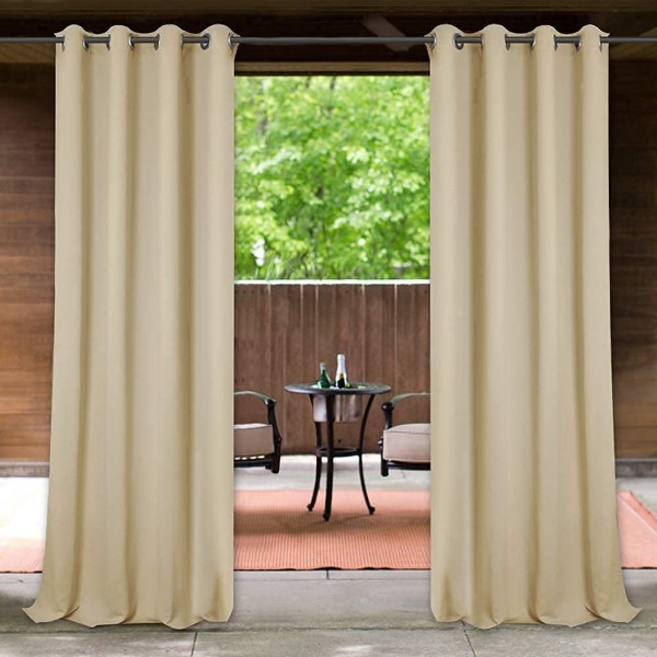 Dairui Textile Beige Outdoor Curtains Waterproof Thick Fabric Light Blocking Blackout Patio Drapes Curtain Featured Image