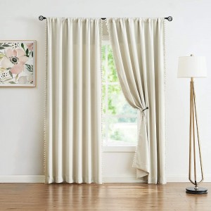 Pom Pom Curtains for Bedroom Windows 84 inch Energy Efficient Thermal Insulated Living Room Darkening Curtain Panels for Kitchen Nursery Room
