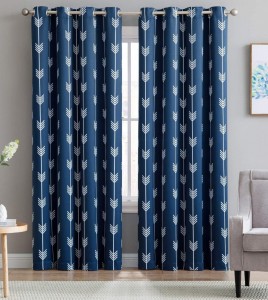 Arrow Printed Blackout Room Darkening Thermal Grommet Window Curtain Drape Panels for Bedroom – Set of 2 – Navy Blue