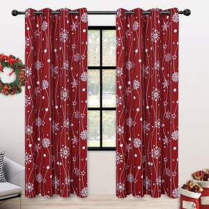 Snowflakes Printed Christmas Curtains for Living Room and Bedroom Thermal Insulated Room Darkening Blackout Curtain
