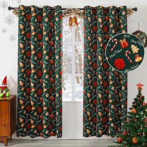 Gift Print Christmas Curtains for Living Room and Bedroom Blackout Curtains Room Darkening Curtain