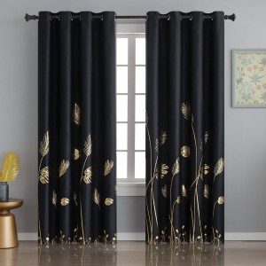 Blackout Curtains 2 Panels Set with Unique Wheat and Leaf Designed Thermal Insulated Sunlight Block Out Curtain Panels for Kitchen