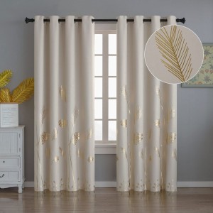 Room Darkening Curtains White Window Curtains 84 Inches Long Thermal Insulated Grommet Blackout Drapes with Gold Leaf for Dining Room Sliding Door