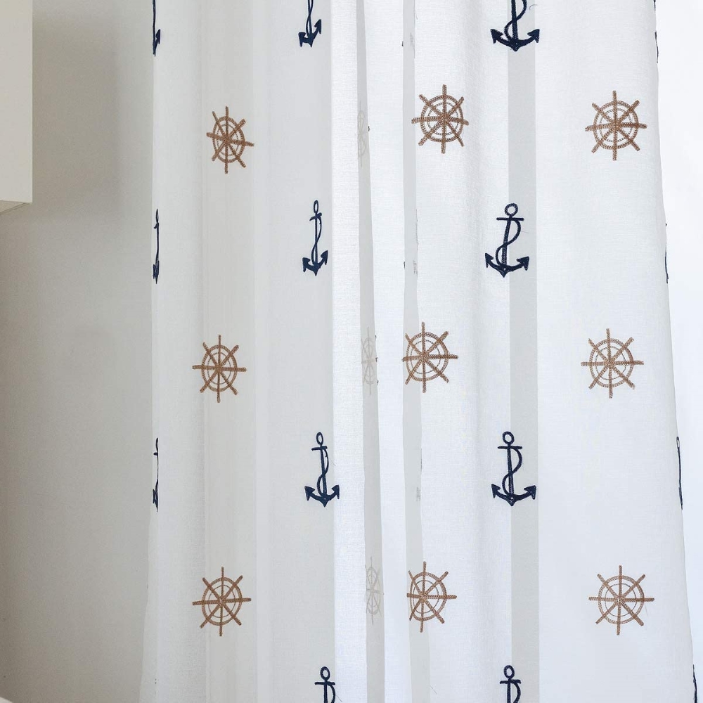 Dairui Textile Window Treatments Sheer Curtains Draperies with Nautical Anchor for Living Room Ring Top Process