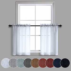 Pure White Small Window Curtain Panel for Kitchen Light Filtering Sheer Curtain Tiers for Nursery with Rod Pocket 30 x 30 Inch Set of 2