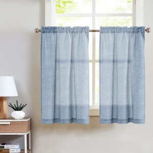 Custom Airy Tier Curtains Pattern Kitchen & Kids Bedroom Rod Pocket Blend Linen Curtains
