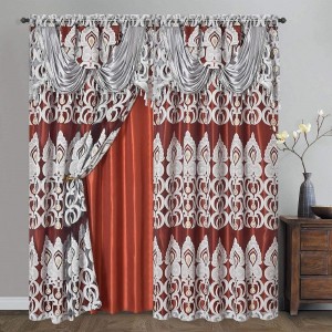 Luxury Home Textile Hotel European Jacquard Curtain Energy Saving Rod Pocket Window Curtain Swag Valance