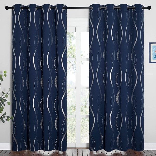 Made in China Wholesale Soundproof UV Resistant Hotel Dining Room Navy Grommet Metallic Foil Curtain