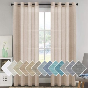 Cheap Price Beige Sheer Curtains Set Top Grommet Semi Transparent Linen Curtains for Bedroom and Living Room